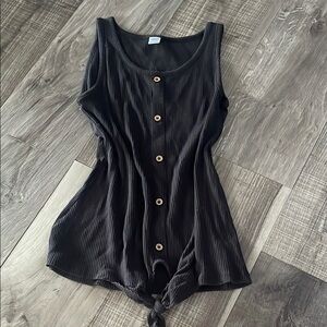 Black Sleeveless Button-Down Top